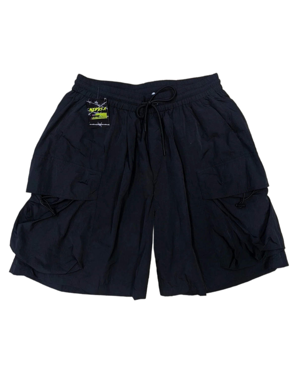 Short microfibra cargo negro cordón fino