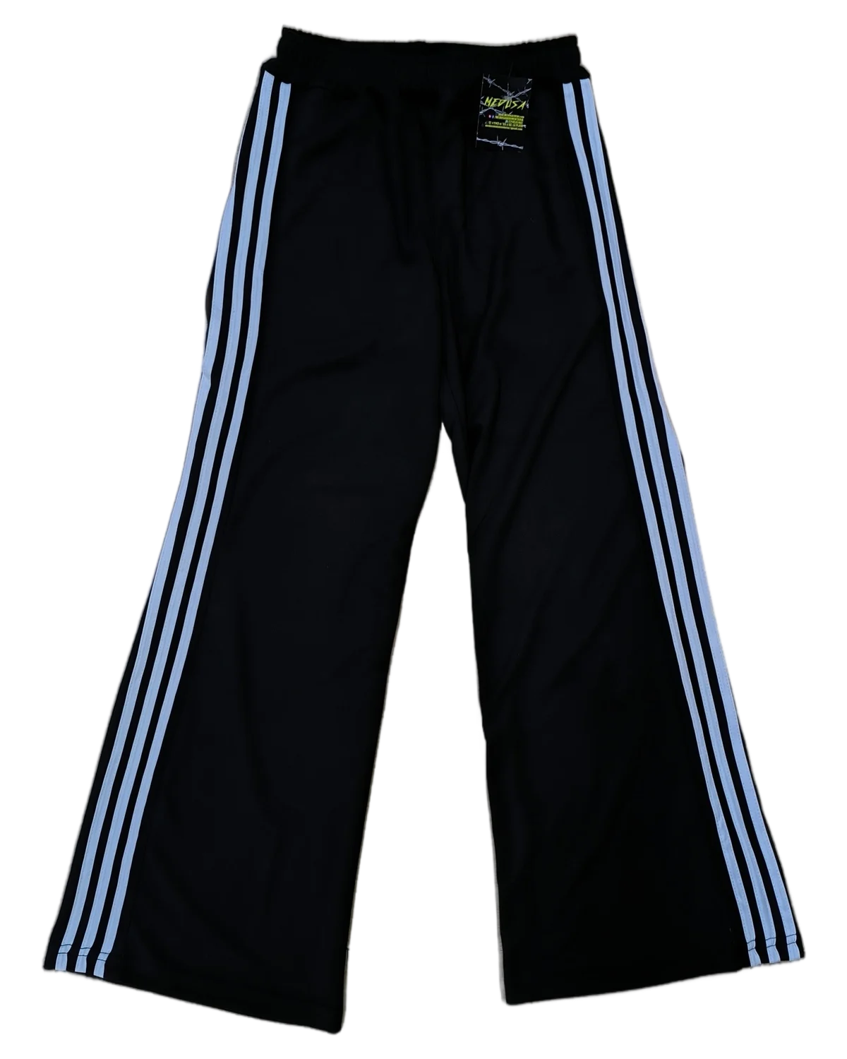 Pantalón acetato deportivo negro rayas blancas